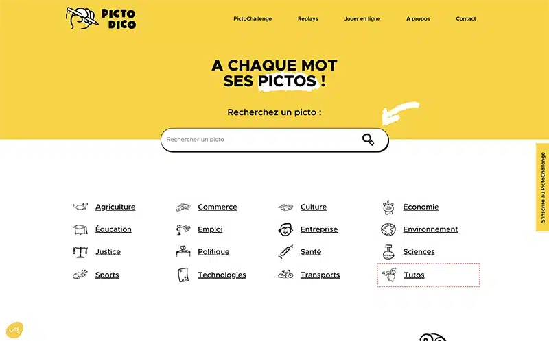 Capture d'écran du site Picto Dico, page d'accueil