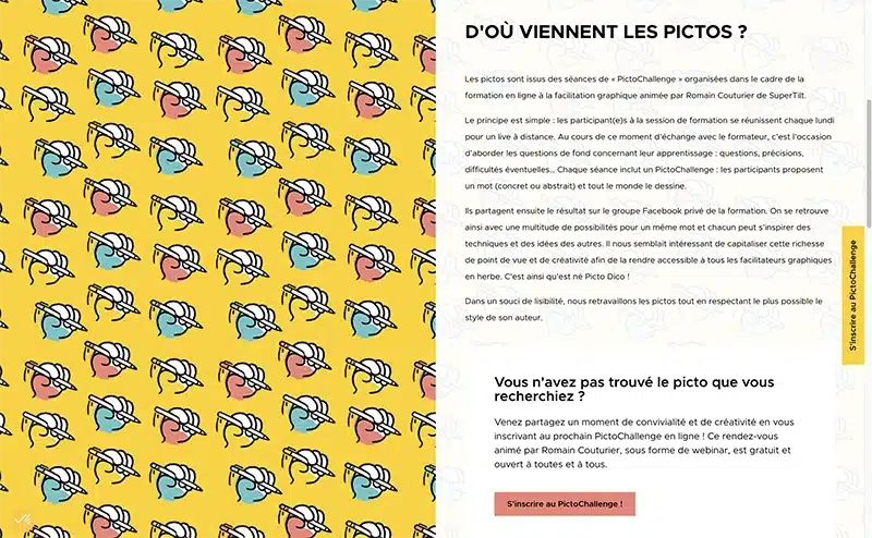 Capture d'écran du site Picto Dico, page à propos