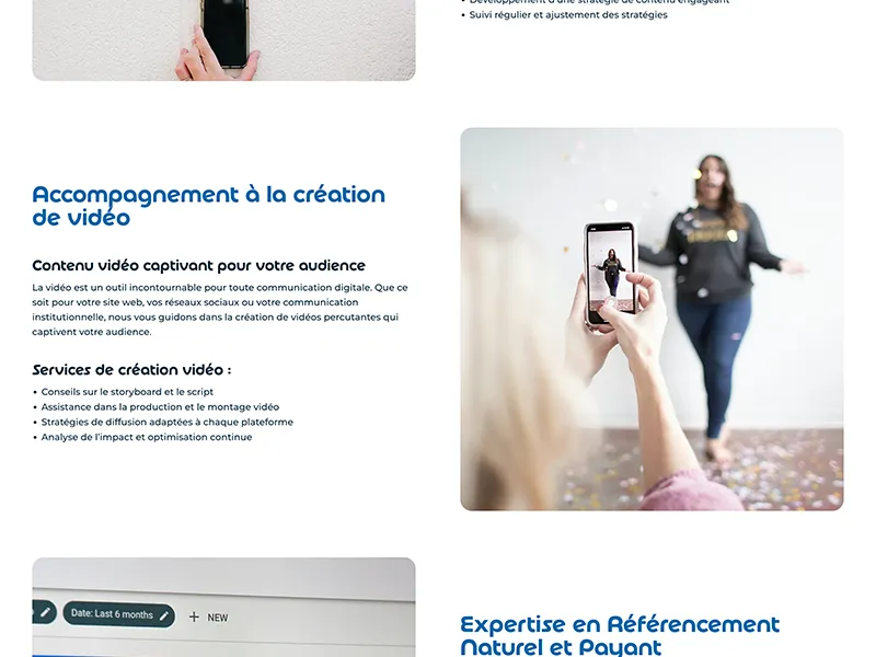 Capture d'écran d'une page secondaire du site d'Acomservice