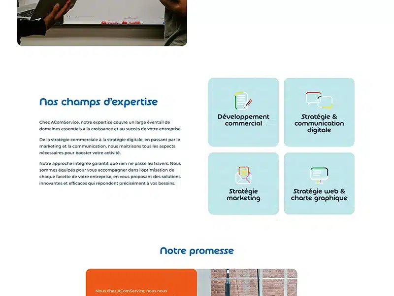 Capture d'écran d'une page secondaire du site d'Acomservice