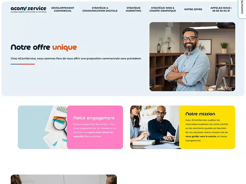 Capture d'écran d'une page secondaire du site d'Acomservice