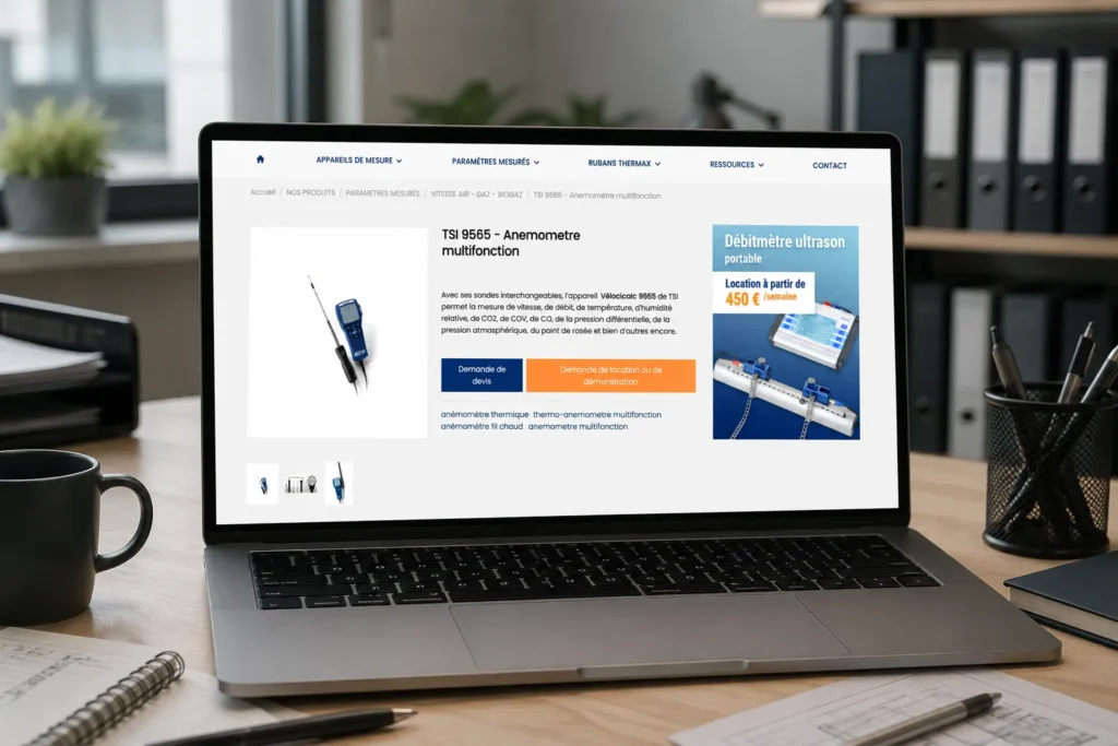Ordinateur ouvert sur le site de TH Industrie, site e-commerce Prestashop pour une entreprise B2B