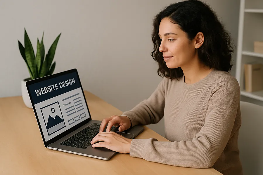 Photo d’une femme utilisant un ordinateur portable pour créer un site web