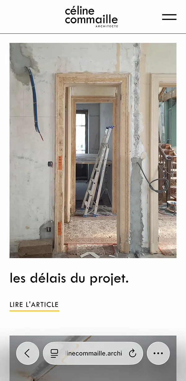 Capture d'écran du site de Céline Commaille Architecte sur téléphone