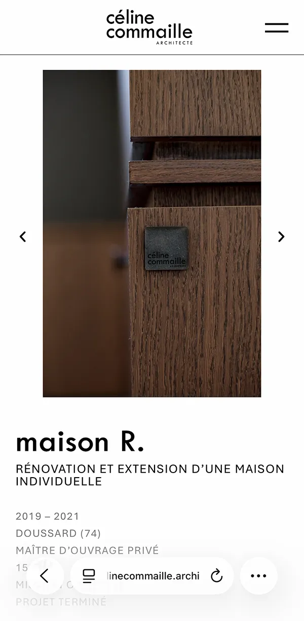 Capture d'écran du site de Céline Commaille Architecte sur téléphone