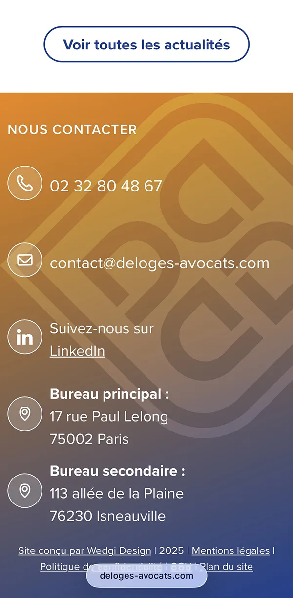 Capture d'écran du site de Deloges Avocats, site pour un cabinet d'avocats réalisé par Wedgi Design