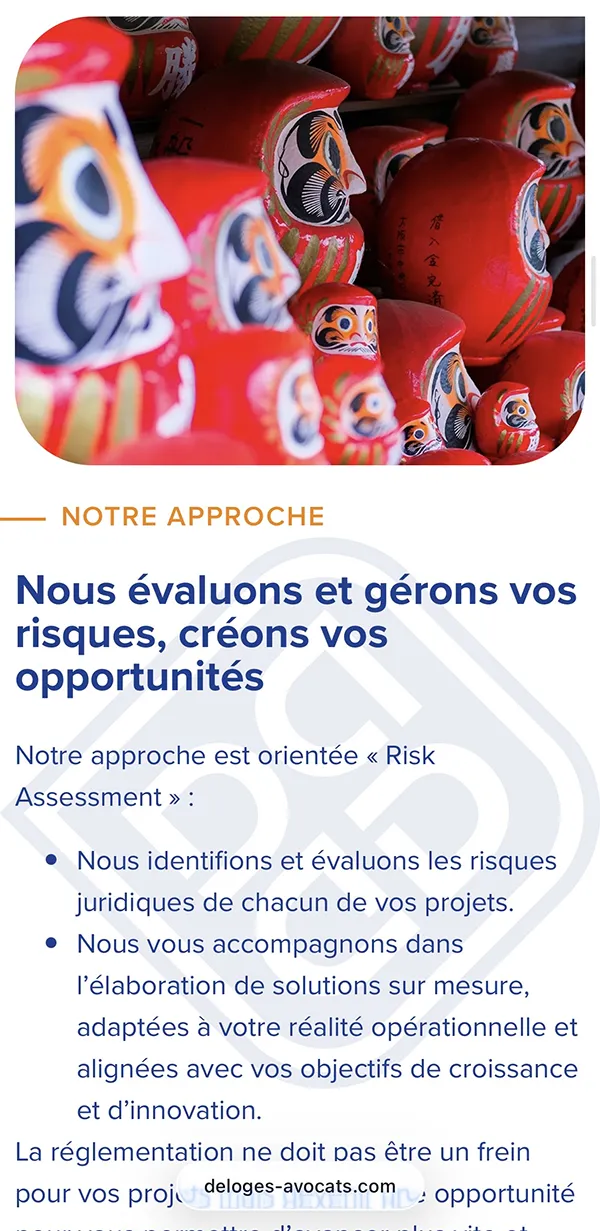 Capture d'écran du site de Deloges Avocats, site pour un cabinet d'avocats réalisé par Wedgi Design