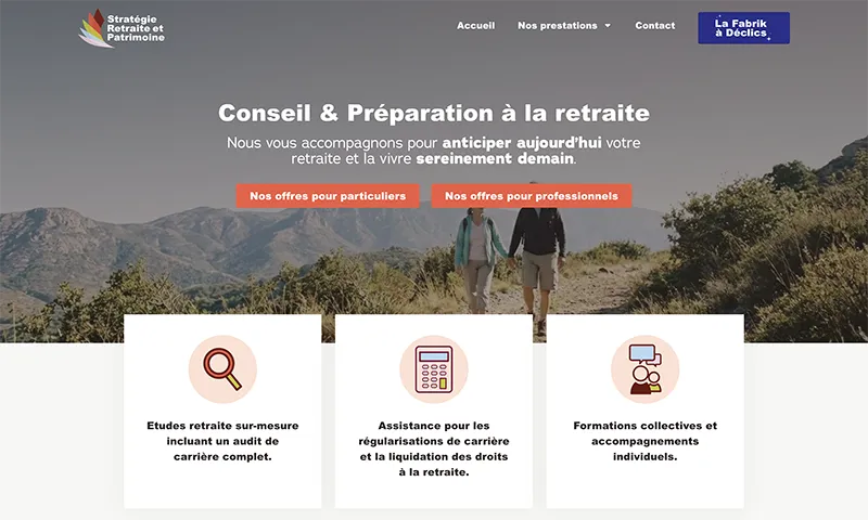Capture du site Stratégie Retraine Patrimoine après la refonte du site vitrine